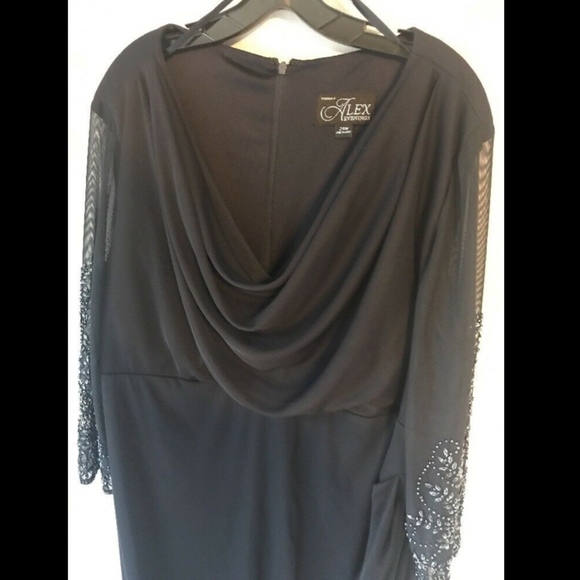 NEW Alex Evenings Beaded‎ Sleeve Ruched Waist Gown Dark Navy Blue [PLUS SZ 24W ] - Picture 4 of 7